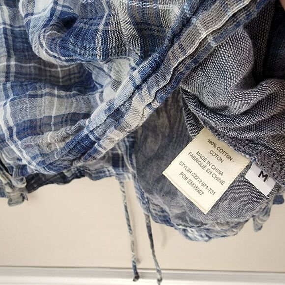 Cloth & Stone Braided Back Blue Plaid Long Sleeve Shirt Size Medium - Picture 5 of 6